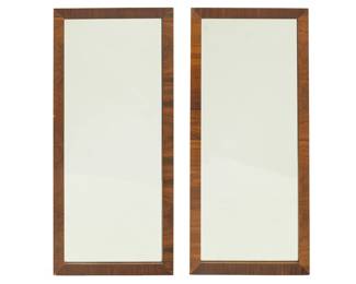 2383 A pair of Contemporary hardwood mirrors Late 20th century Each unmarked 2 pieces Each: 47.25" H x 21.25" W x 1.125" D Estimate: $300 - $500