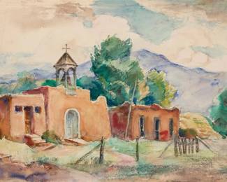 2062 Ejnar Hansen (1884-1965) Study for "La Cienega," circa 1930 Watercolor on paper Signed in pencil lower right: Ejnar Hansen Sight: 14 1/4 x 20 1/4in Estimate: $200 - $400
