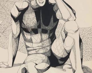 2006 Duval Eliot (1909-1990) Seated nude man Ink on paper Signed lower right: Duval Eliot Sight: 23 1/2 x 17 1/2in Estimate: $400 - $600