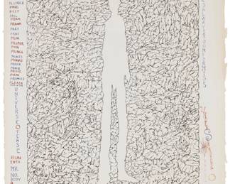 2320 William T. Wiley (1937-2021) "Mr. Nobody," 1975 Lithograph in colors on wove paper A bon à tirer impression, aside from the edition of 45 Signed, dated, and inscribed in pencil in the lower margin: Wm. T. Wiley 75 / BAT; Cirrus Editions, Los Angeles, CA, pub., with their blindstamp in the lower left margin corner; with the Cirrus Editions copyright ink stamp and pencil work number, 173c-ww75, in pencil, both verso; with an unidentified watermark in the lower right margin corner Image: 37 1/2 x 29in (irreg.); Sheet: 43 1/2 x 31 1/2in Estimate: $600 - $800