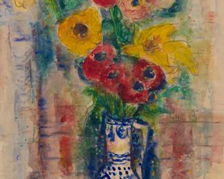 2395 Pauline Polk (1896-1986) Floral still life Watercolor and pencil on paper Signed in pencil lower center: Pauline Polk Sight: 23 3/4 x 15 1/2in Estimate: $400 - $600