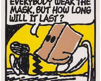 2341 Mark Drew (b. 1978) "The Mask" 2021 Screenprint in colors on Sommerset paper An artist's proof aside from the edition of 100 Signed and inscribed "AP" in pencil in the lower margin: Mark Drew; StolenSpace Gallery, London, UK, pub., with their blindstamp in the lower margin Image: 18 1/8 x 18 1/8in; Sheet: 19 5/8 x 19 3/4in Estimate: $300 - $500