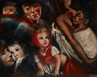 2123 Violet Parkhurst (1921-2008) "Madonna and Children (People of the World)" Oil on canvas laid to Masonite Signed lower right: Parkhurst; titled on a certificate of authenticity 30 x 40in Estimate: $200 - $300