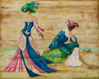 2119 Philippe Augé (b. 1935) "Harlequins" Oil on canvas Signed lower right: Augé; titled by repute 26 x 32in Estimate: $500 - $700