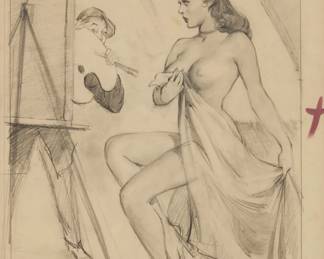 2369 Attributed to Harry Ekman (1923-1999) Sketch of artist and nude model Pencil on thin paper Unsigned Sheet: 24 x 18in Estimate: $800 - $1,200