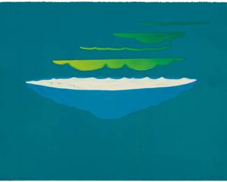 2349 Jean Milant (1943-2024) "Emergence of Cloud Cover," 1967 Lithograph in colors wove on paper From the edition of unknown size Signed, dated, and titled in pencil lower right and lower left respectively: Jean R. Milant 67; Tamarind Lithography Workshop, Los Angeles, CA, prntr. Image/Sheet: 21 1/2 x 29 1/2in Estimate: $300 - $500