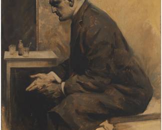2085 William Foster (1883-1953) "Craig Kennedy," circa 1913 Oil in grisaille on canvas laid to board Signed lower center: Will Foster 20 x 16in Estimate: $500 - $700