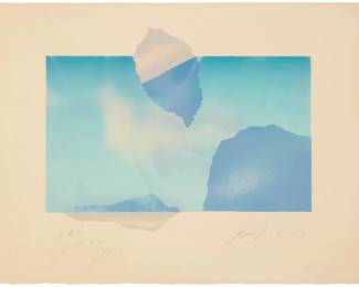 2361 Joe Goode (b. 1937) Untitled, 1973 Lithograph in colors on Arches paper A bon á tirer impression, aside from the edition of 75 Signed, dated, and inscribed indistinctly in the lower right margin: Joe Goode '73 / B.A.T. / D.T. [***] / [****]; Cirrus Editions, Los Angeles, CA, prntr., with their blindstamp, and with their pencil work number "127e-JG73," verso; Print Club, Philadelphia, PA and Multiples, Inc., New York, NY, pub. Image: 13 1/4 x 17 in (irregular); Sheet: 18 1/8 x 24 1/8in Estimate: $200 - $300
