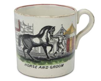 2061 A Staffordshire pottery mug Mid-20th century Unmarked Transfer printed 2.75" H x 3.625" W x 2.875" D Estimate: $200 - $300