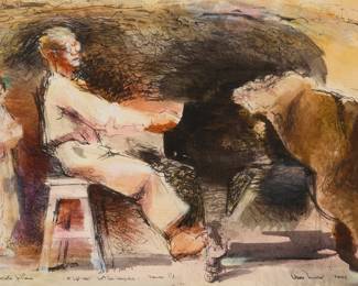2004 Barse Miller (1904-1973) "Concerto for Piano," 1945 Mixed media on paper Signed, titled, dated (twice), and inscribed indistinctly, all in ink along the lower edge: Barse Miller / 1945 Sight size: 14 x 21.5in Estimate: $600 - $800