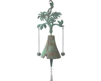 2059 Paolo Soleri (1919-2013) A Cosanti wind bell, mid/late 20th century; Paradise Valley, AZ With cast Paolo Soleri cipher The cast bronze bell with clapper and sheet copper fin, featuring an upper segment depicting a monkey in a tree issuing opposing ball strikers Overall: 22.5" H; Bell: 8" H x 5.25" Dia.; Fin: 5.5" H x 5.25" W Estimate: $400 - $600