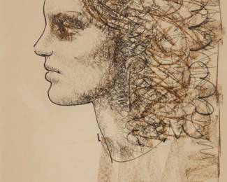 2108 Luis Eduardo Aute (b. 1943) "Lisbeth," 1965 Pencil, crayon, and ink on paper Signed and dated lower right: Aute / 65; titled lower left Sight: 27 1/4 x 19 1/4in Estimate: $200 - $400