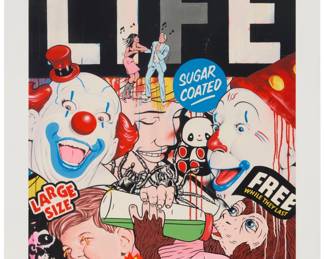 2365 Ben Frost (b. 1975) "Free While They Last," circa 2008 Giclee and screenprint in colors on white wove paper Edition: 92/150 Signed, titled, and numbered in pencil in the lower margin: "Ben Frost / is dead - ," with the artist's blindstamp in the lower right margin corner; No Walls, London, England, presumably the publisher or promoter, with their blindstamp Image: 28 5/8 x 22 1/8in.; Sheet: 33 in x 26in Estimate: $500 - $700