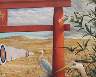 2092 William Barnes (20th Century) "At Certain Distance," 1998 Casein on panel affixed to panel Signed, titled, and dated, all verso: Wm Barnes / 1998 Image panel: 12 1/4 x 10 1/2in; Support panel: 19 1/2 x 17 3/4 x 3/4in Estimate: $300 - $500