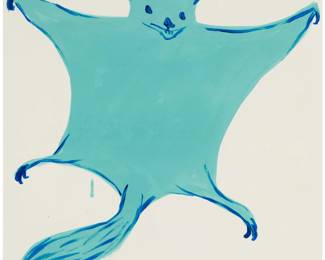 2332 David Shrigley (b. 1968) "Leap into the Void," 2023 Screenprint in colors with varnish overlay on Somerset paper Edition: 12/125 Signed with initials, dated, and numbered in pencil, all verso: DS 2023; titled in the image; Jealous Gallery, London, England, pub. Image: 21 x 21 1/4in; Sheet: 21 3/4 x 21 3/4in Estimate: $800 - $1,200