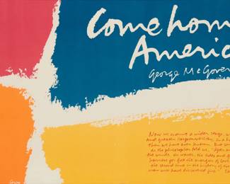 2200 Corita (Sister Mary) Kent (1918-1986) "A Wider Stage," 1972 Screenprint in colors on paper From the edition of unknown size and date With the signature printed as part of the image, along the lower edge, at left; titled from the artist's website and printed as part of the text in the image Sight: 13 x 23 3/4in Estimate: $300 - $500