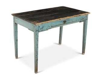 2163 An American rustic painted wood table Early 20th century With single drawer to one side 27.5" H x 38.5" W x 23.5" D Estimate: $400 - $600