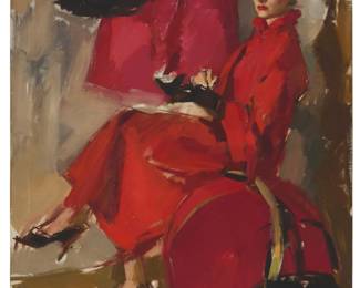 2080 Mid 20th Century American School Chic woman Oil on canvas Unsigned 40 x 30in Estimate: $400 - $600