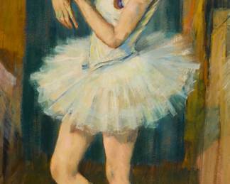 2103 Willem Dooyewaard (1892-1980) Ballet dancer Oil on canvas Signed lower right: W. Dooyewaard; signed and inscribed indistinctly on the stretcher: W. Dooyewaard 40 x 21 1/2in Estimate: $800 - $1,200