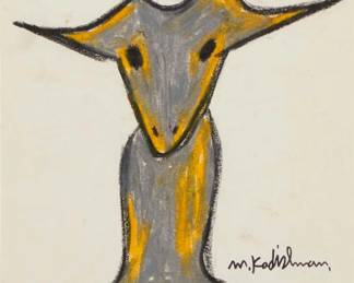 2370 Menashe Kadishman (1932-2015) Sacrifice of Isaac Pastel on paper Signed lower right: M. Kadishman; inscribed upper left: "T"O 1" Sight: 15 1/2 x 11in Estimate: $150 - $250