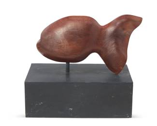 2140 A carved wood model of a fish Mid/late 20th century With carved signature: R. Stein Fish: 11.75" H x 20.75" W x 5.5" D; Base: 7.25" H x 20.25" W x 12" D Estimate: $100 - $200