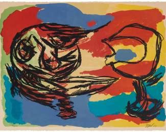 2327 Karel Appel (1921-2006) "Heads in a Colorful Landscape," 1965 Lithograph in colors on wove paper Edition: 147/200 Signed, dated, and numbered in the lower image corners: Appel 65 Image: 22 1/2 x 30in Estimate: $400 - $600