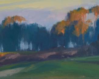 2138 Michael Obermeyer (b. 1959) "Early Rise," 2008 Oil on canvasboard Signed lower right: Obermeyer; signed again, titled, dated, and inscribed verso: 2008 / "08.1929" 6 x 12in Estimate: $400 - $600