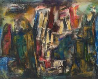 2002 Boris Deutsch (1892-1978) Abstract faces, 1967 Ink, colored chalk, and watercolor on paper Signed and dated upper left: Boris Deutsch '67 Sight: 18 1/2 x 24 1/8in Estimate: $700 - $1,000