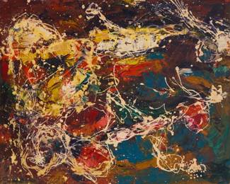 2156 Gerald Milano (d. 1978) Abstract drip painting Oil on canvas Appears unsigned 24 x 30in Estimate: $300 - $500