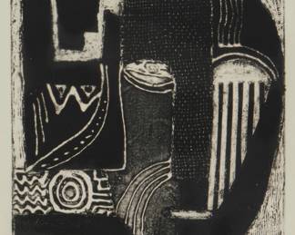 2307 Joseph Muzando (b. 1953) "She Lives In My Mind," 1993 Collograph on paper Edition: 5/10 Signed, titled, dated, numbered, and inscribed "(collograph)," all in pencil in the lower margin: Joseph Muzando / 93 Image: 11 7/8 x 10in; Sight: 13 1/4 x 10 7/8in Estimate: $100 - $200