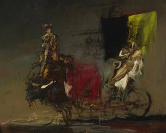 2094 Ruben Abovian (b. 1948) Horse-drawn carriage, 1991 Oil on canvas Signed in Armenian and dated lower right: R. Abovian '91; with a blank ink USSR export stamp, verso 16 x 20in Estimate: $300 - $500