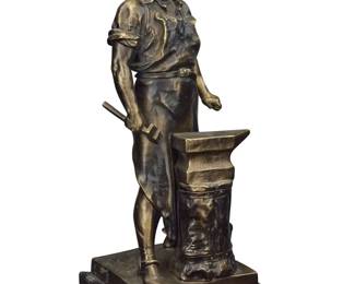 2411 After Wilhelm Albermann (1835-1913) "Der Schmied von Solingen" (The Smith of Solingen), modeled circa 1910 Patinated bronze on marble plinth Signed in the casting: Albermann Bronze: 19" H x 7.75" W x 7" D; Overall: 20" H x 8.5" W x 8" D Estimate: $400 - $600