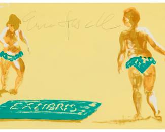 2296 Eric Fischl (b. 1948) Untitled, Bathers bookplate (Ex Libris), 1996/1997 Offset lithograph in colors on paper From the edition of 100 Signed in pencil upper center: Eric Fischl Image/Sheet: 3 x 5in Estimate: $200 - $300