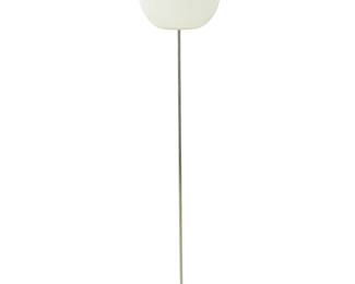 2318 A Modern globe floor lamp Mid-20th century Unmarked With enameled steel and aluminum base issuing a single light with milky glass globe shade Overall: 55.75" H x 14" W x 13" D; Globe shade: 12" Dia. Estimate: $300 - $500