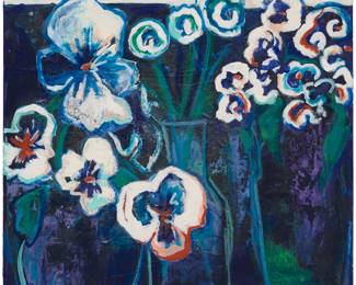 2170 Sylvia Gumbiner (1931-2007) "White Flowers," 1993 Oil on canvas Signed with initials lower right: SG; signed and dated on the stretcher "S. Gumbiner / 93;" dated again, titled, and inscribed "to R.G.B.," verso 18 x 18in Estimate: $400 - $600