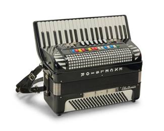 2211 An Excelsior Electronic piano accordion Late 20th century Marked: 068 72 MADE IN ITALY With 41 keys and 120 bass buttons, housed in a faux-fur-lined hard case Accordion: 8.75" H x 20.5" W x 17.75" D; Case: 11.25" H x 26.5" W x 20.25" D Estimate: $300 - $500