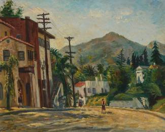 2056 Saul Berman (1899-1975) "Cahuenga Pass," 1948 Oil on canvas Signed and dated lower left: Saul '48; signed again in pencil on a partial label affixed verso; titled and inscribed "104" in pencil on a label affixed verso 16 x 20in Estimate: $600 - $800