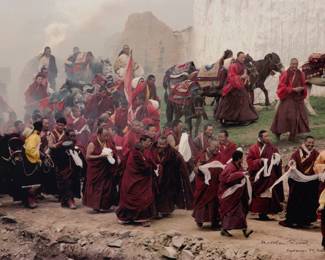 2222 Matthieu Ricard (b. 1946) "Welcome Celebration at Shechen Monastery, Nepal, 1995," 1995 Photograph on paper From a limited edition of unknown size and date, possibly printed later Signed and dated lower right: Matthieu Ricard / September 24, 2003; titled by repute Sight: 14 1/2 x 23 3/4in Estimate: $500 - $800
