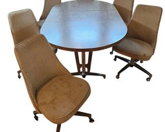 Vintage MidCentury Style Dining Set  Expandable Table  6 Rolling Chairs Project Set