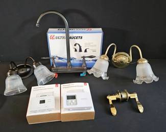 Mixed Home Improvement Lot  Faucets, Thermostats, Lighting  Hardware