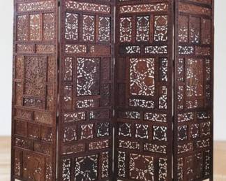  04 Vintage HandCarved 4Panel Wood Room Divider
