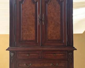Grand Havertys Traditional Burlwood Armoire  Dresser Combo