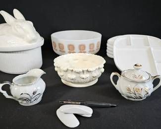 White Vintage Kitchenware  Lefton, Federal Glass