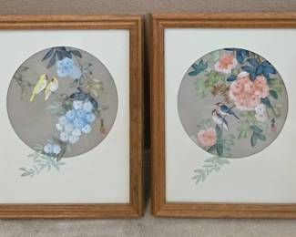Vintage Chinese Silk Paintings  Traditional BirdandFlower Motifs