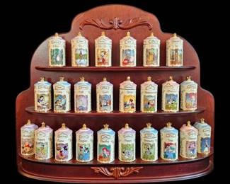  03 Vintage 1995 Lenox Walt Disney Spice Jar Collection with Wooden Display Rack  Complete 24Piece Set