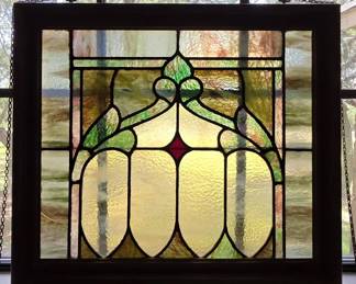Antique Art Nouveau Leaded Stained  Slag Glass Window Panel