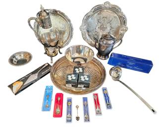 Elegant Lot of Vintage Silver Corning Plated Carafe, Plated Serveware, Platters  Collectibles