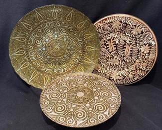 Amazing 13” Copper Istanbul Plate & Matching Ornate Shallow 15” Bowl & 12” Cake Pedestal