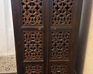 Hand Carved Rustic Wooden Wine Rack Cabinet