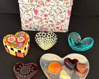 Collection Of Hearts * Polka Dot Paperweight * Trinket Bowl * Tray * Glass *
